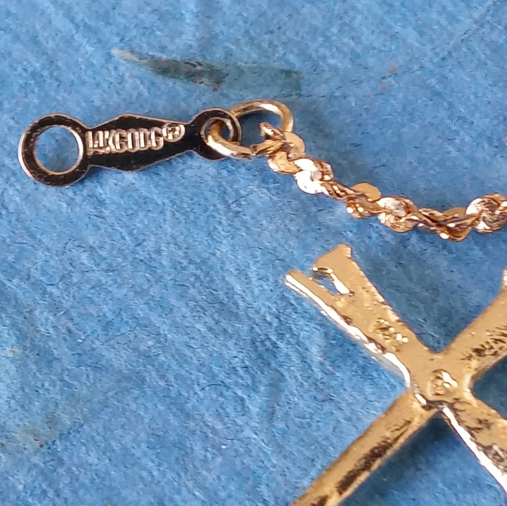 14KT Rope Chain with Gold Nail Cross Pendant Unisex Necklace